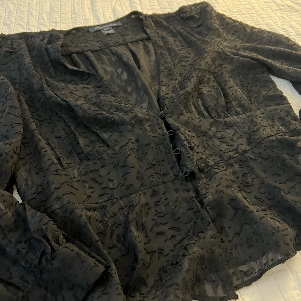 French Connection Size 12 Long Sleeve Front Button V neck blouse